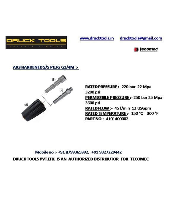 AR3 HARDENED S/S PLUG G1/4M  250 BAR 