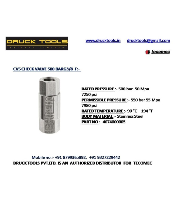 CV5 CHECK VALVE 500 BARG 3/8  F  550 BAR 