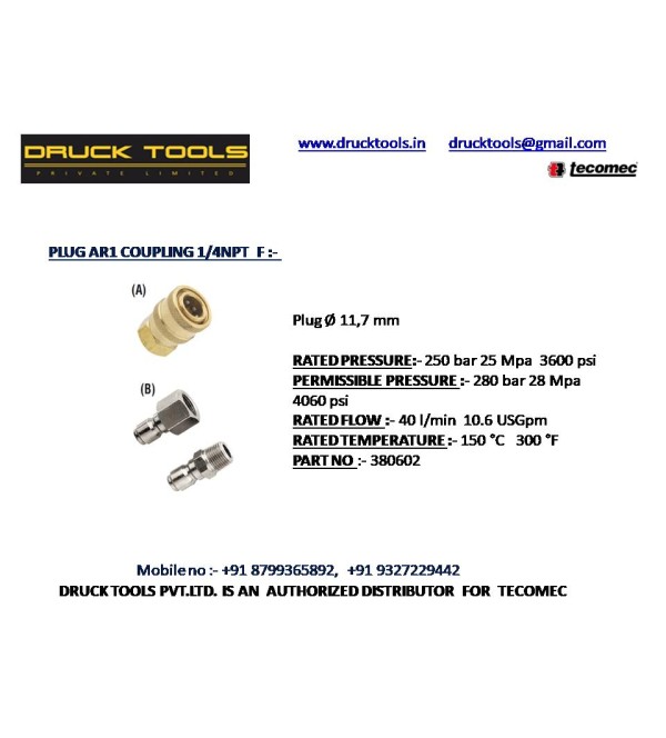 PLUG AR1 COUPLING 1/4 NPT F  280 BAR 