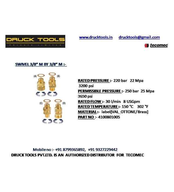 SWIVEL 3/8” M BY 3/8” M  250 BAR 