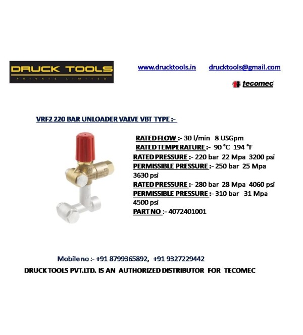 VRF2  220 BAR UNLOADER VALVE VBT TYPE  280 BAR