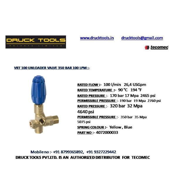 VRT 100 UNLOADER VALVE 350 BAR 100 LPM